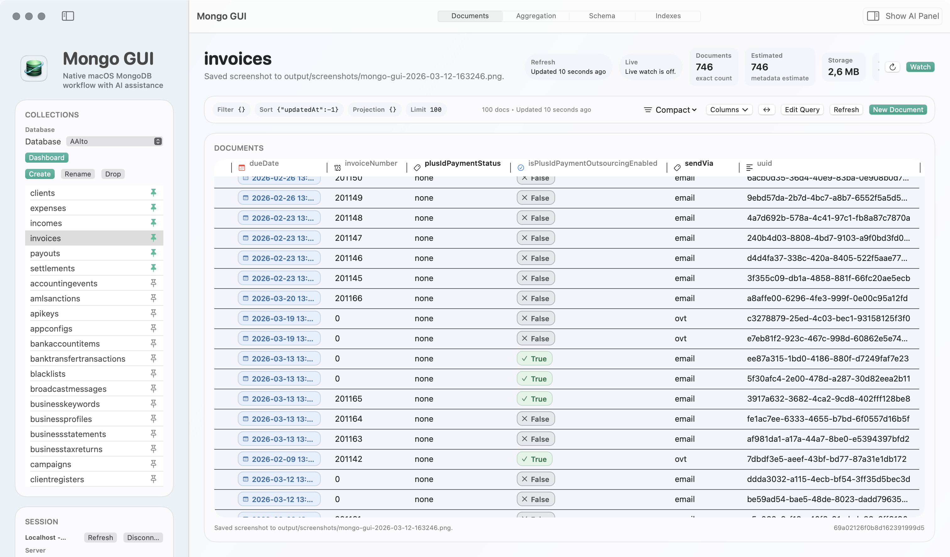 Mongo GUI query builder with filter, projection, sort, and limit controls